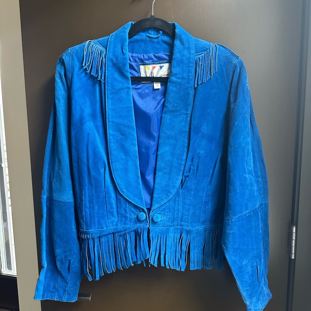 Women's Blue Suede Fringe Jacket